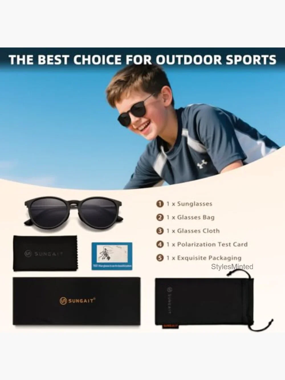 Kids Polarized Sunglasses UV400 Protection Round Frame 5-12 Years